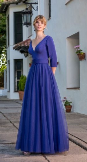 VESTIDO MADRINA LARGO MANGA FRANFESA 51005