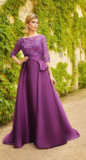 VESTIDO MADRINA LARGO MANGA FRANCESA AC2313