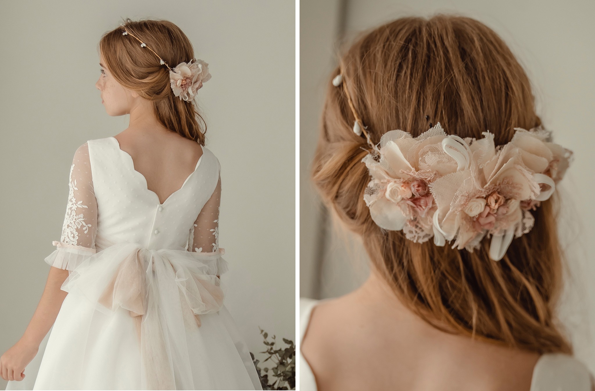 Vestido Comunión Encaje Manga Volante Rosa Empolvado 2026 - Image 2