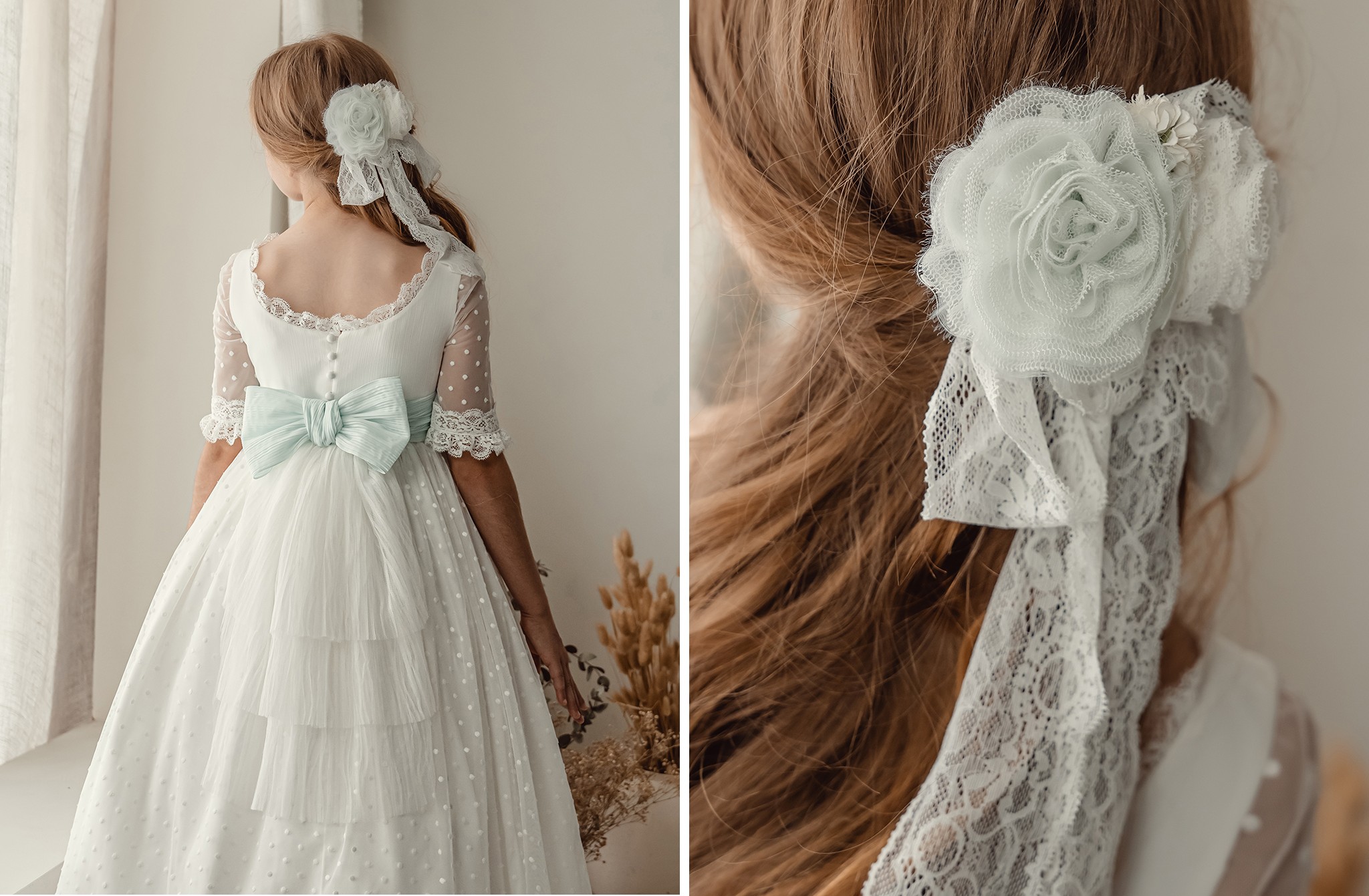 Vestido Comunión Tul Plumeti Verde Agua Marla V186 2026 - Image 2