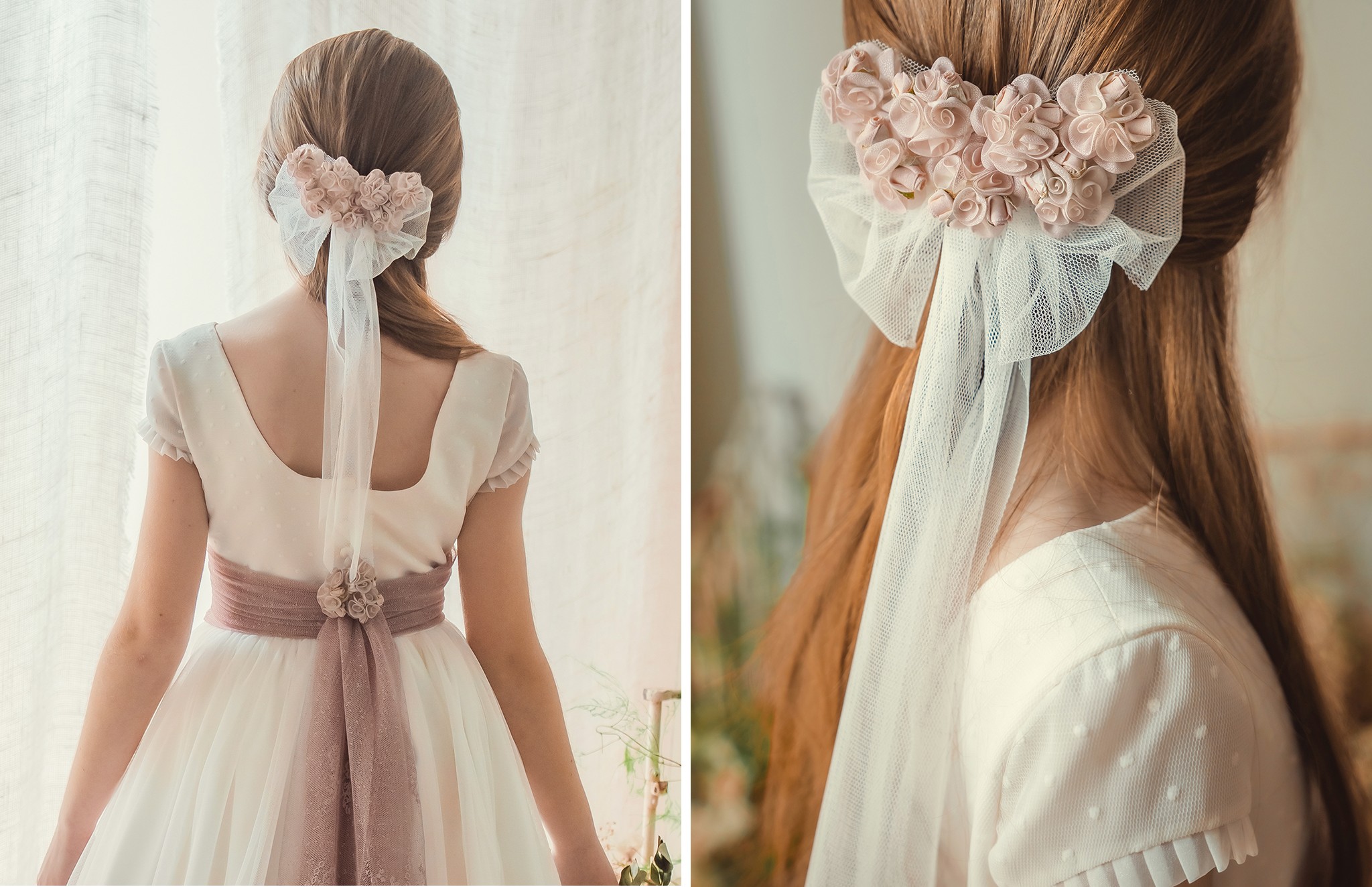 Vestido Comunión Plumeti Fajín Rosa Empolvado Liso Marla X112 2026 - Image 2