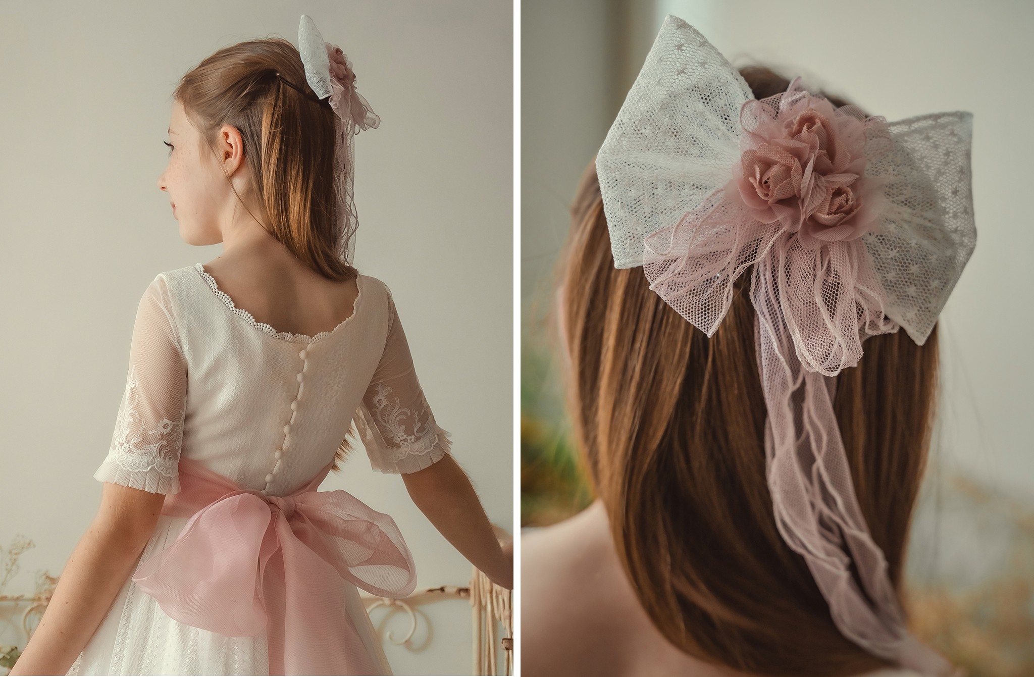 Vestido Comunión Plumeti Fajín Rosa Empolvado Marla X119 2026 - Image 2